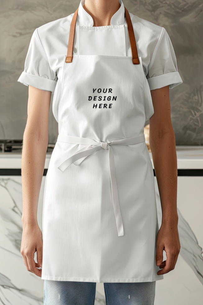 White apron mockup with model psd