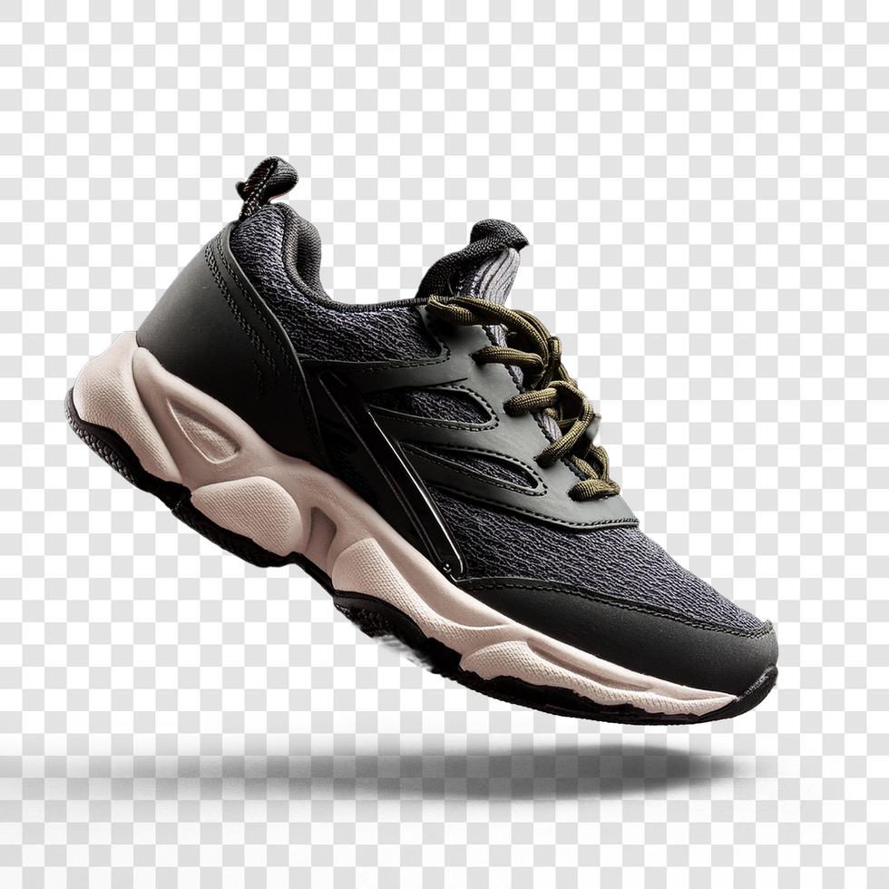 White bottom sports shoe design transparent background with shadows psd