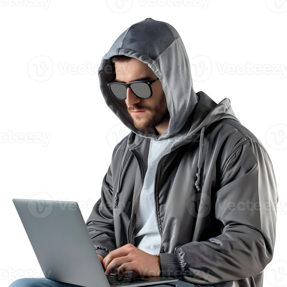 Hacker Working on Laptop on Transparent Background png