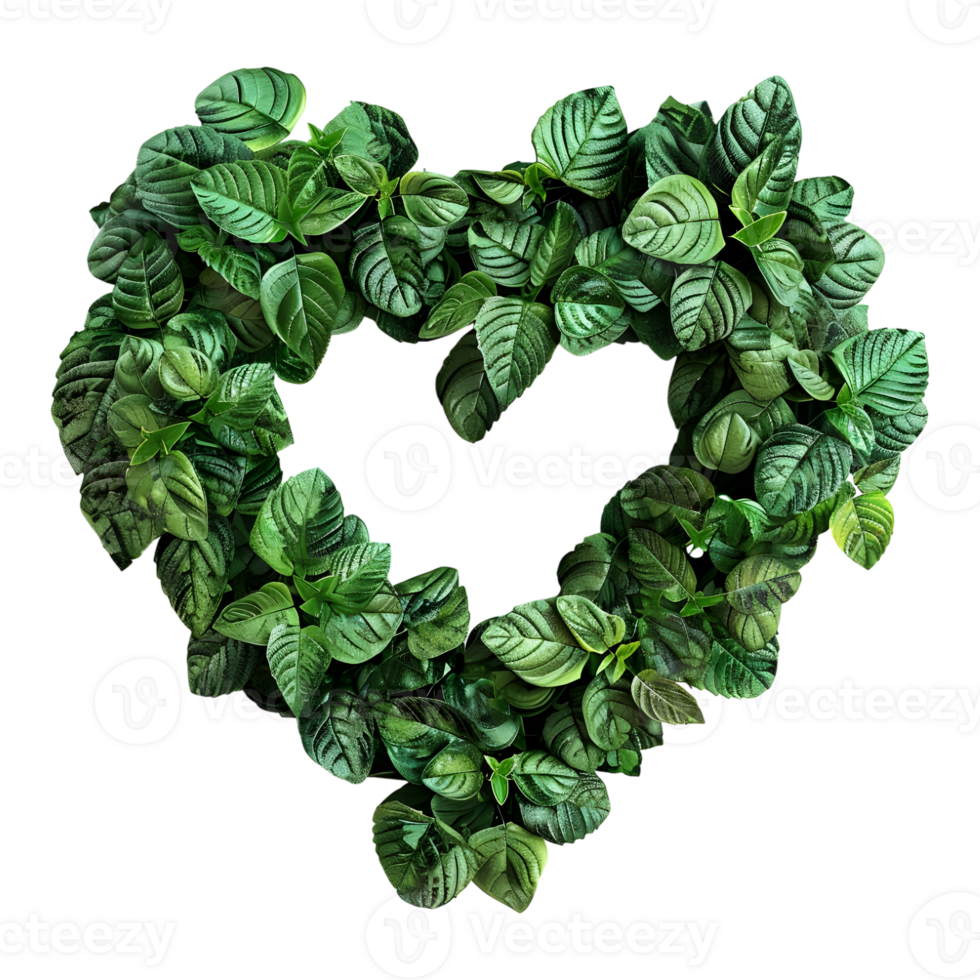 Beautiful Heart Made with Leaves on Transparent Background png