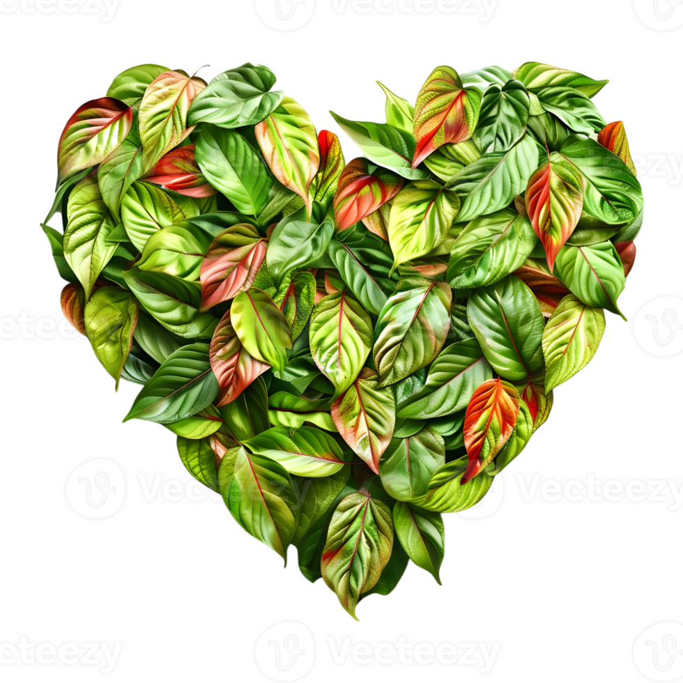 Beautiful Heart Made with Leaves on Transparent Background png