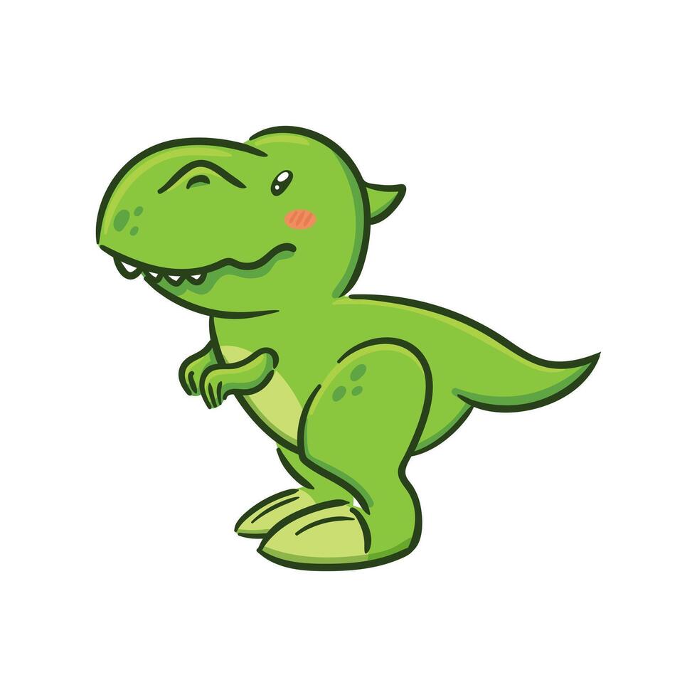 Cute Tyrannosaurus rex in Asian kawaii style. Dinosaur T-Rex, Prehistoric lizard, mascot. Cartoon character Funny illustration for stickers, logo, mascot, isolated elements vector