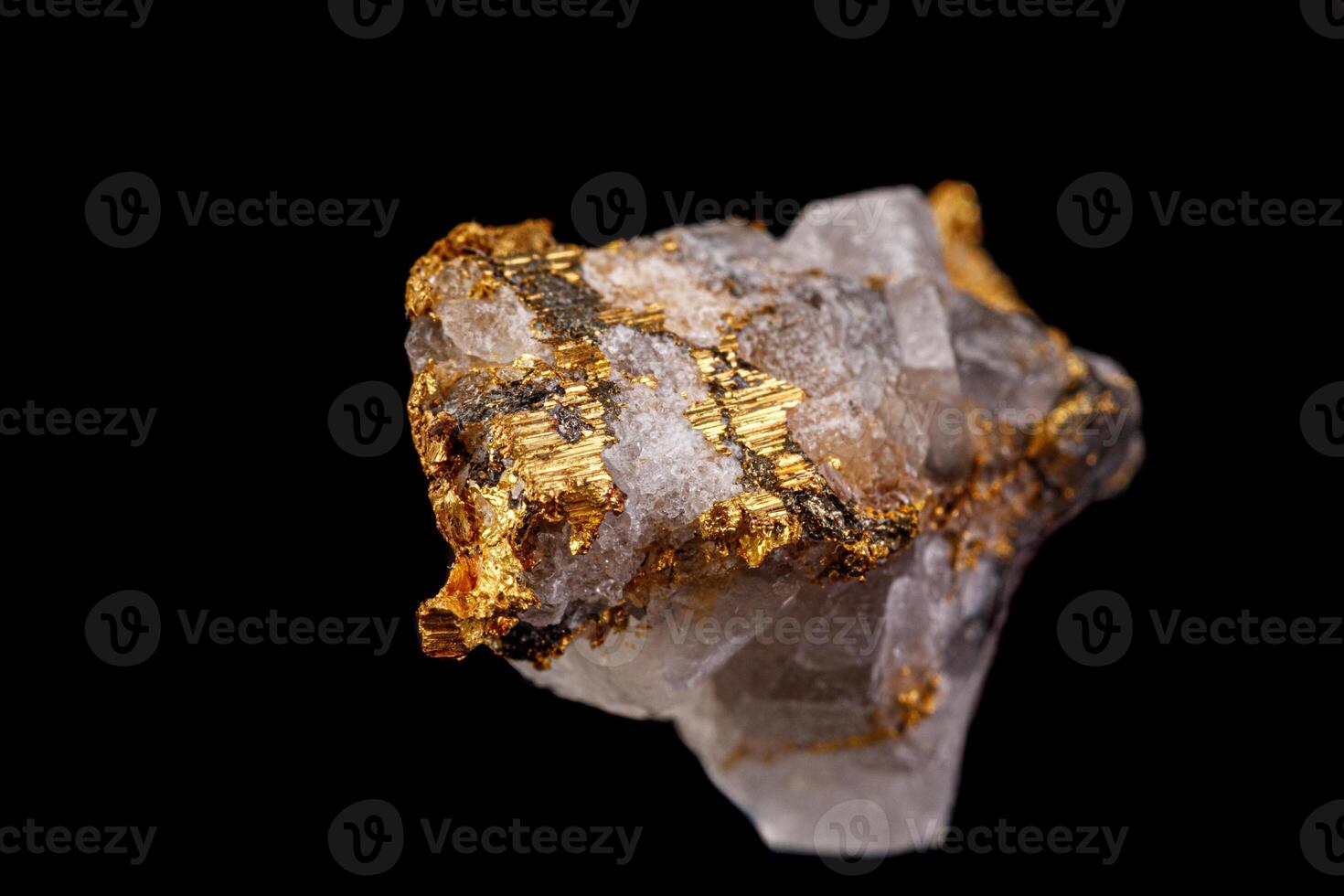 macro mineral stone gold in the rock on a black background photo