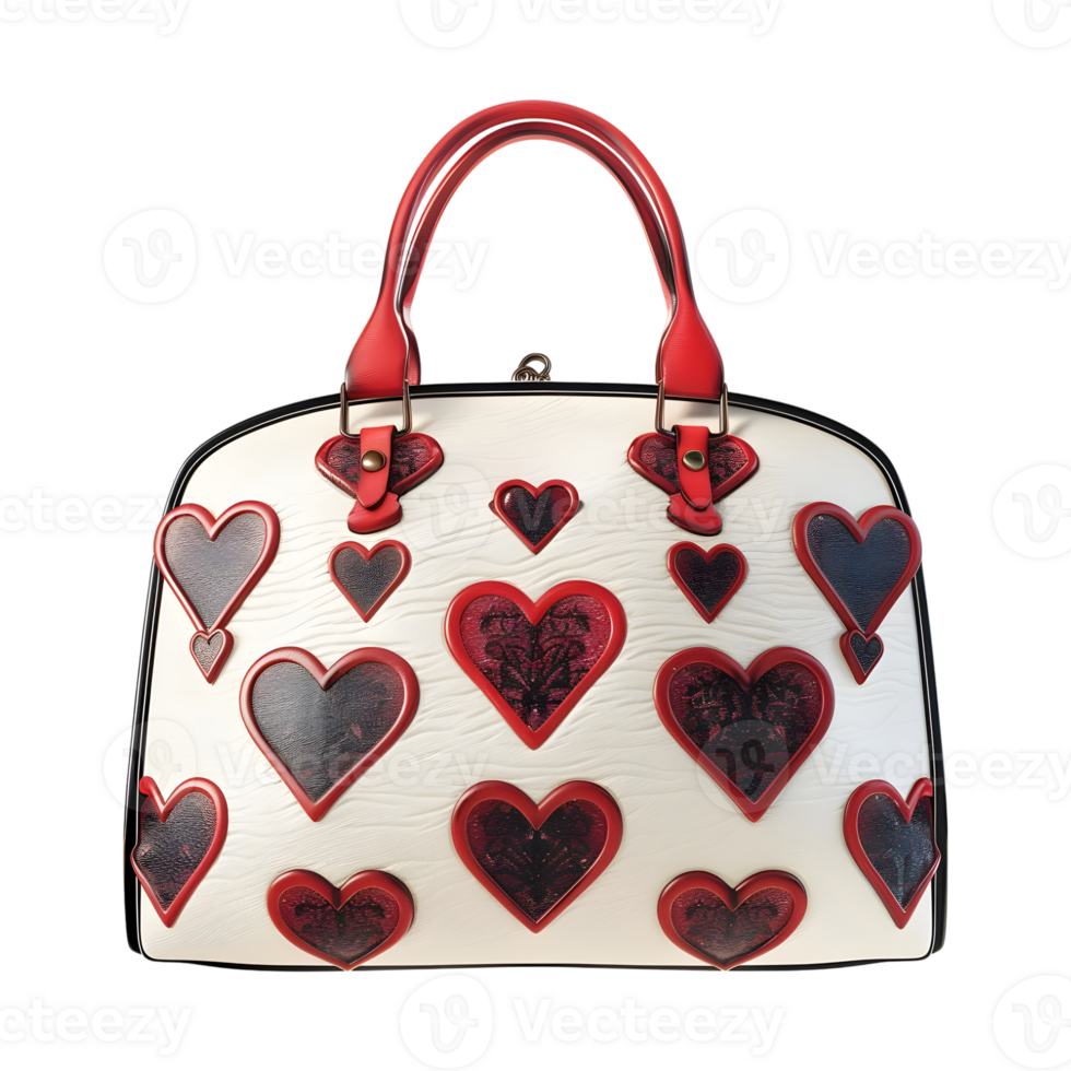 Ladies Bag with Hearts on it on Transparent Background png