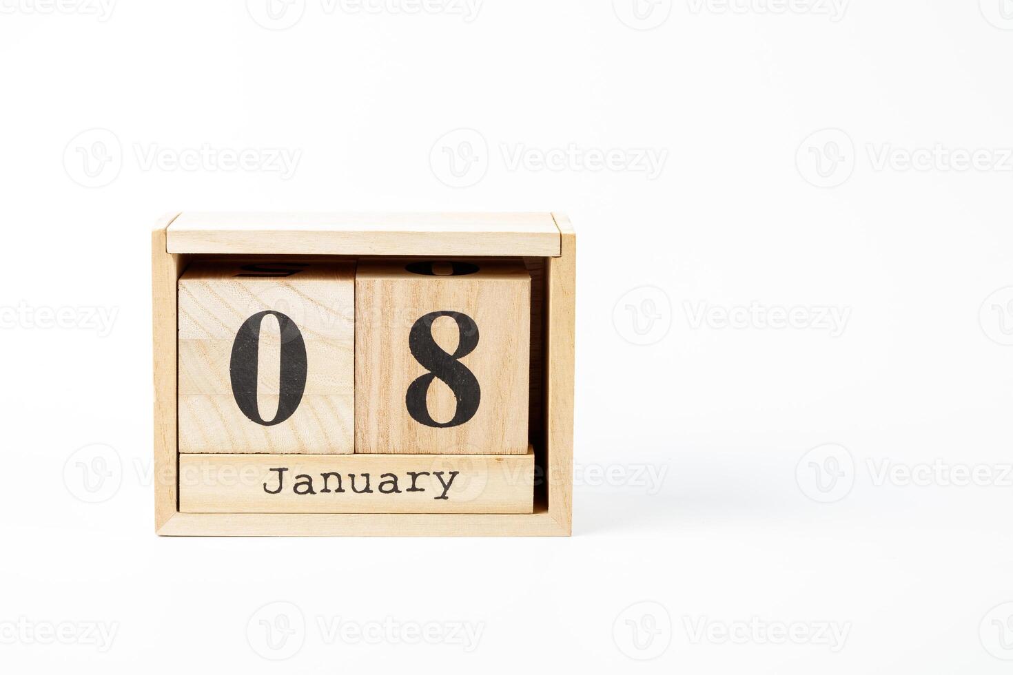 Wooden calendar January 08 on a white background photo