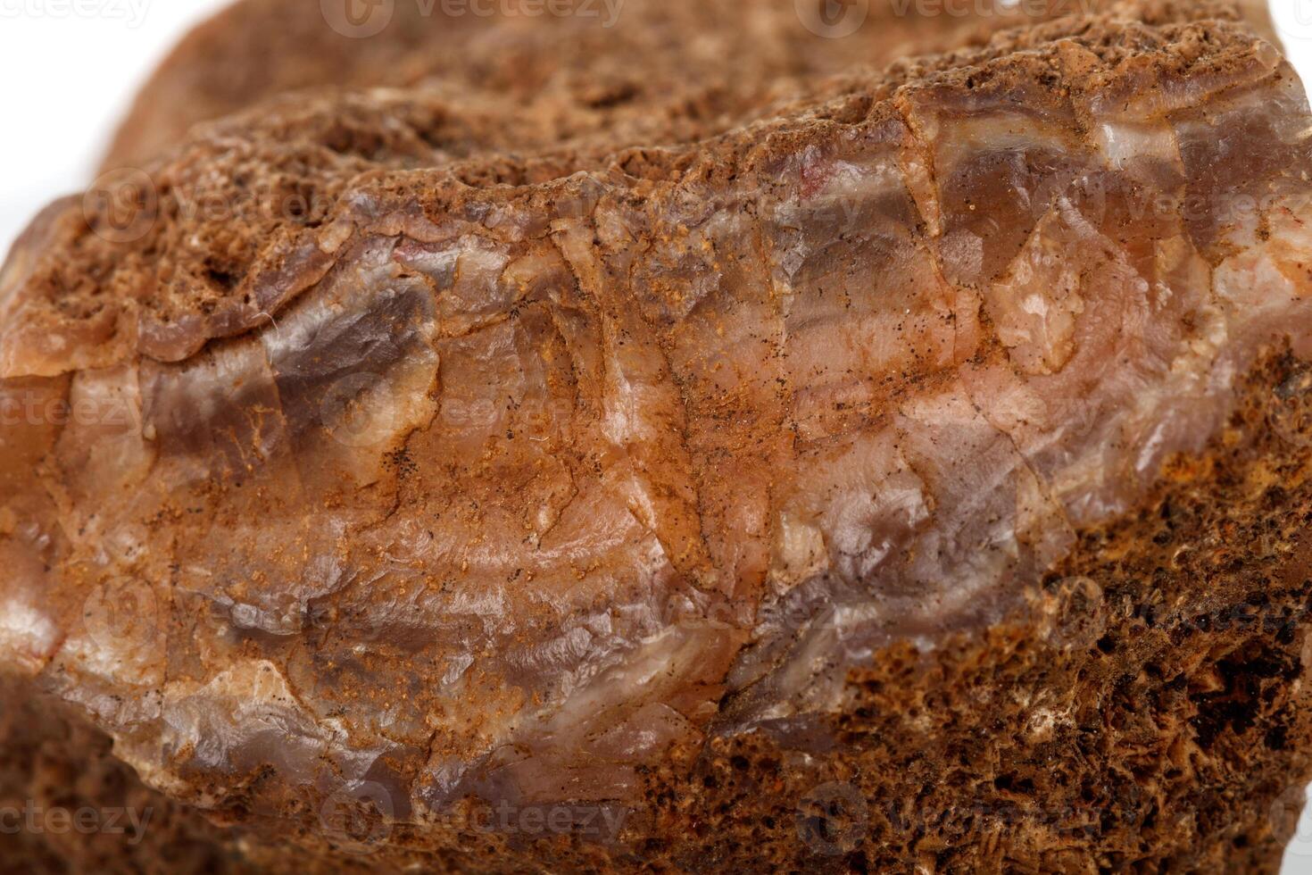 Macro mineral stone Agate Brown on white background photo