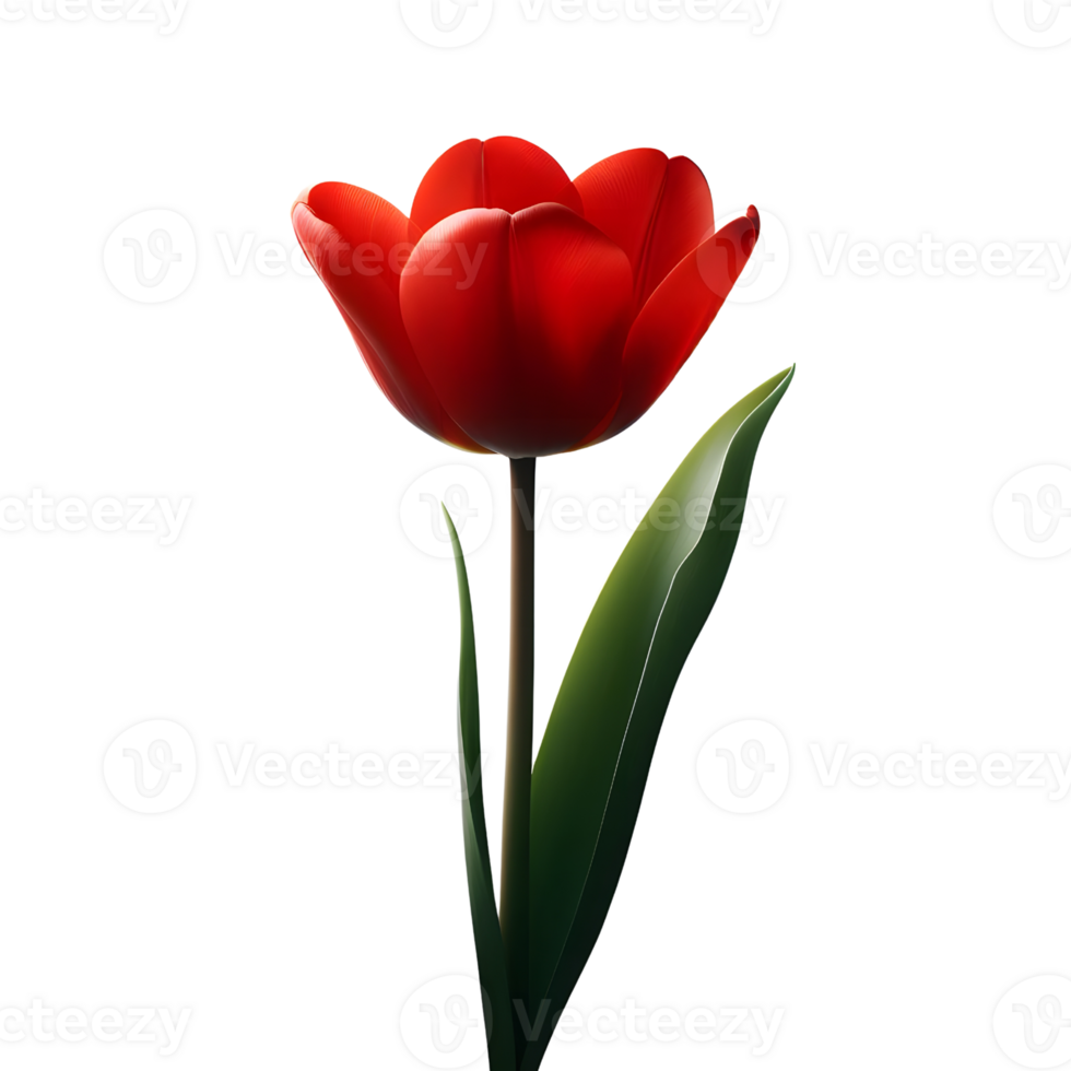 Single red tulips flower on transparent background png
