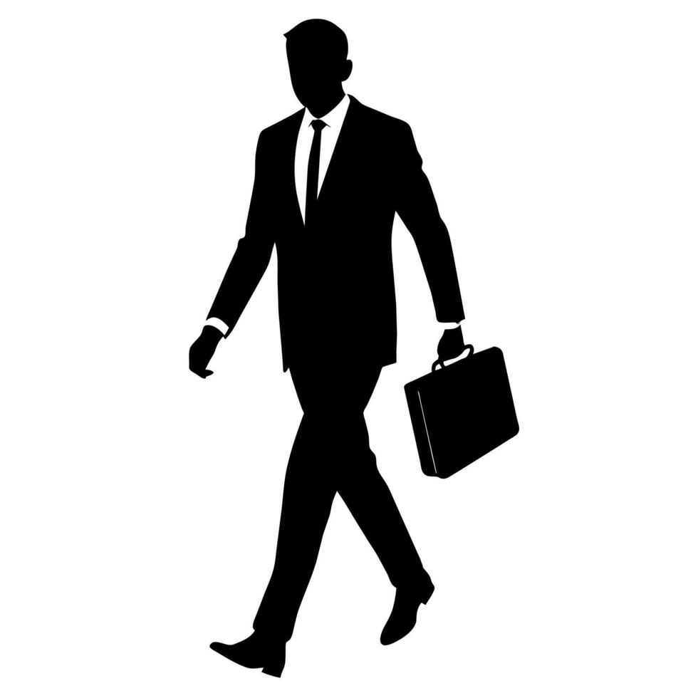 A professional Business man walking with holding briefcase silhouette vector