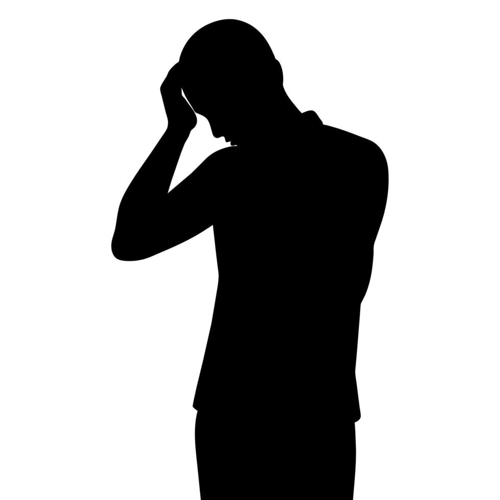 A man Thinking with feel tension silhouette vector