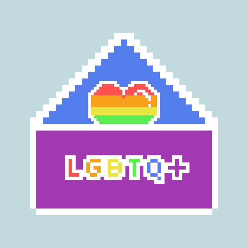 LGBT pride month. Envelope with heart. Rainbow colors. LGBTQ flag. Pixel art. vector