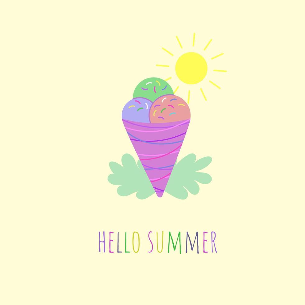 Hello summer. Ice cream and sun. illustration vector