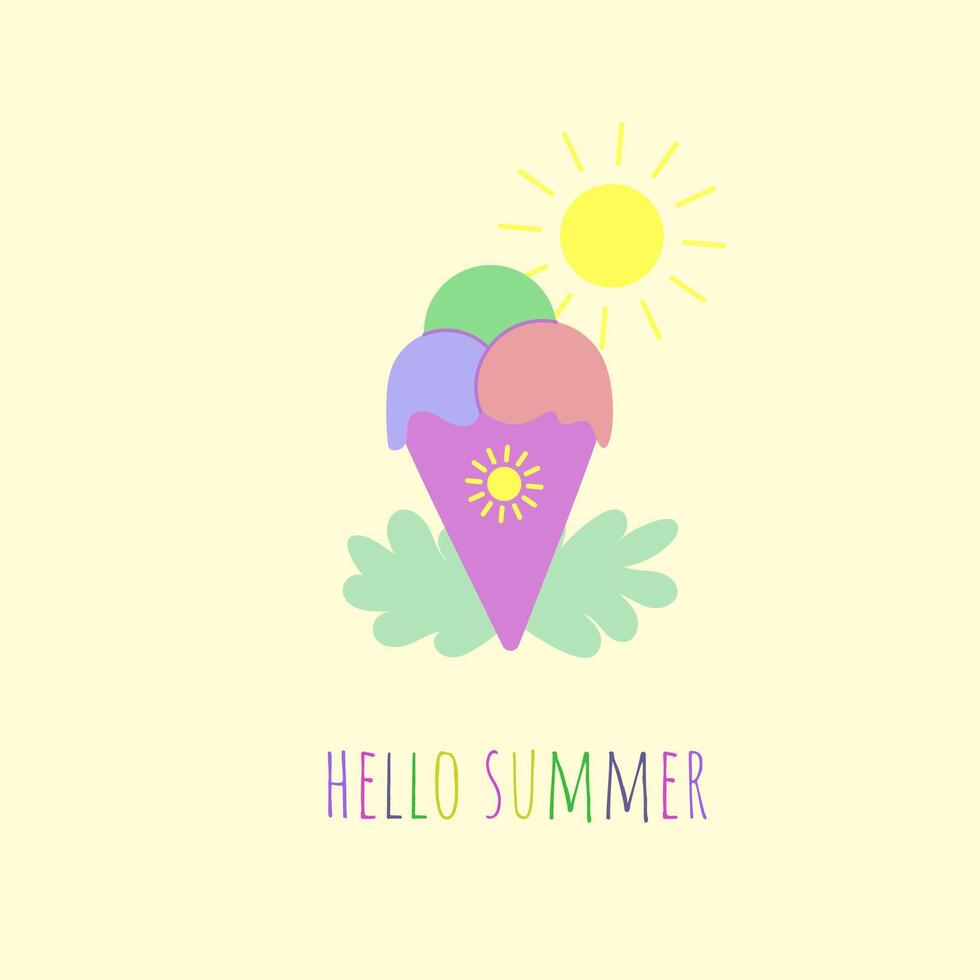 Hello summer. Ice cream and sun. illustration vector