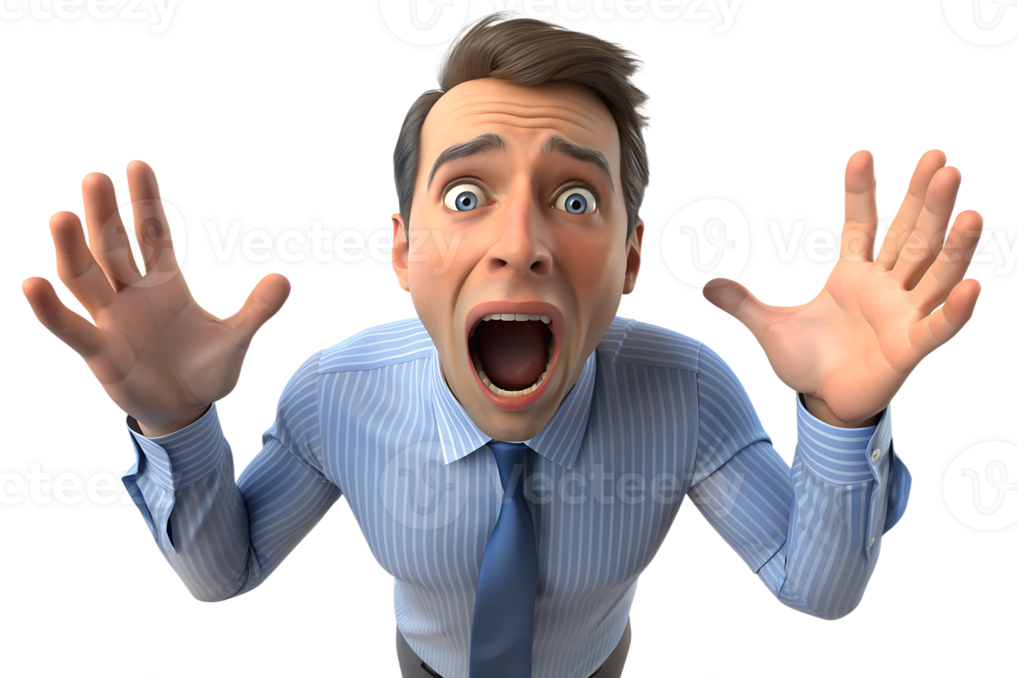 3d man getting nervouse screaming isolated on background png