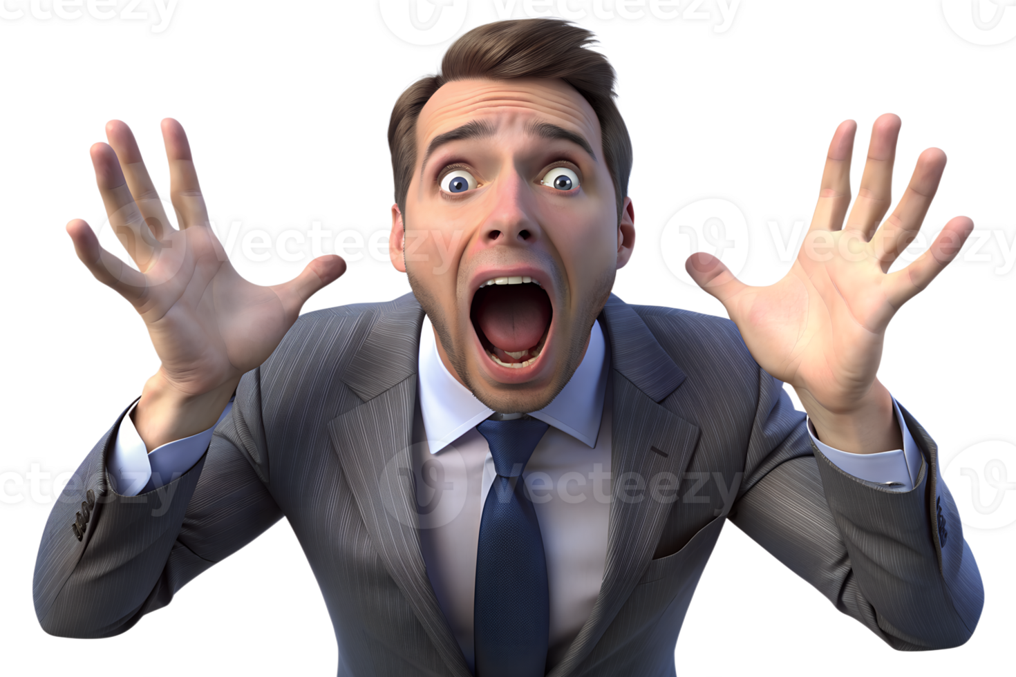 3d man getting nervouse screaming isolated on background png
