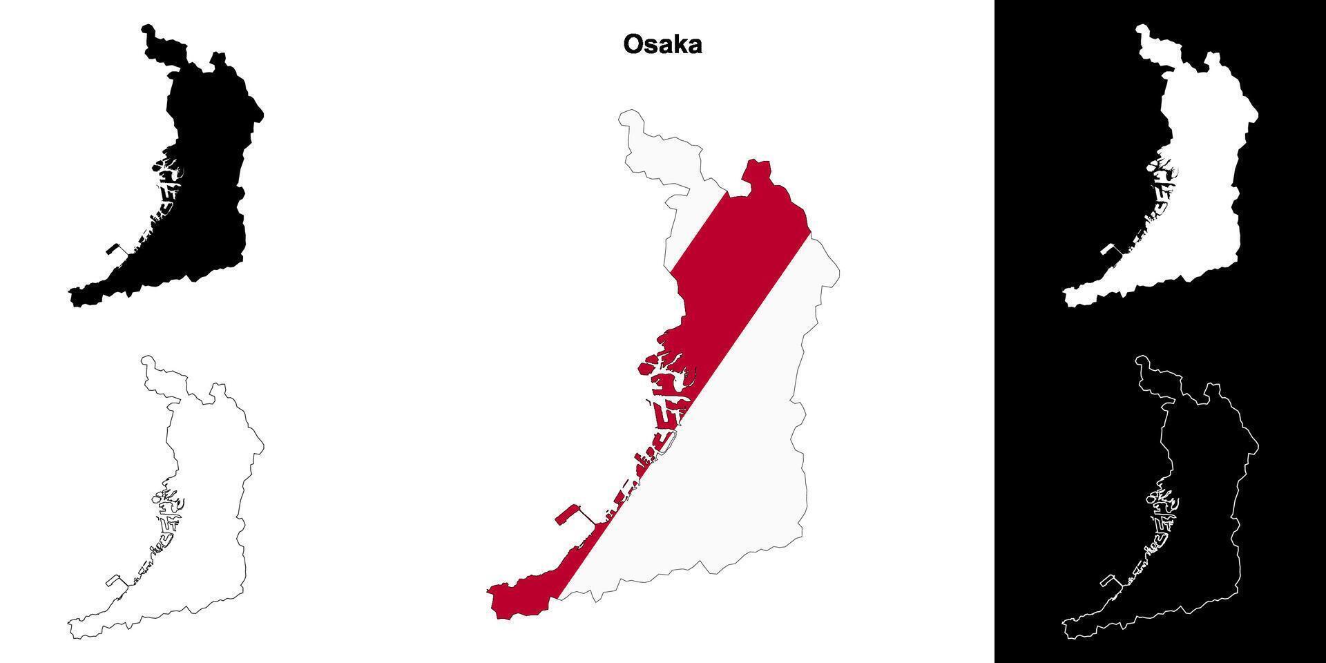 Osaka prefecture outline map set vector