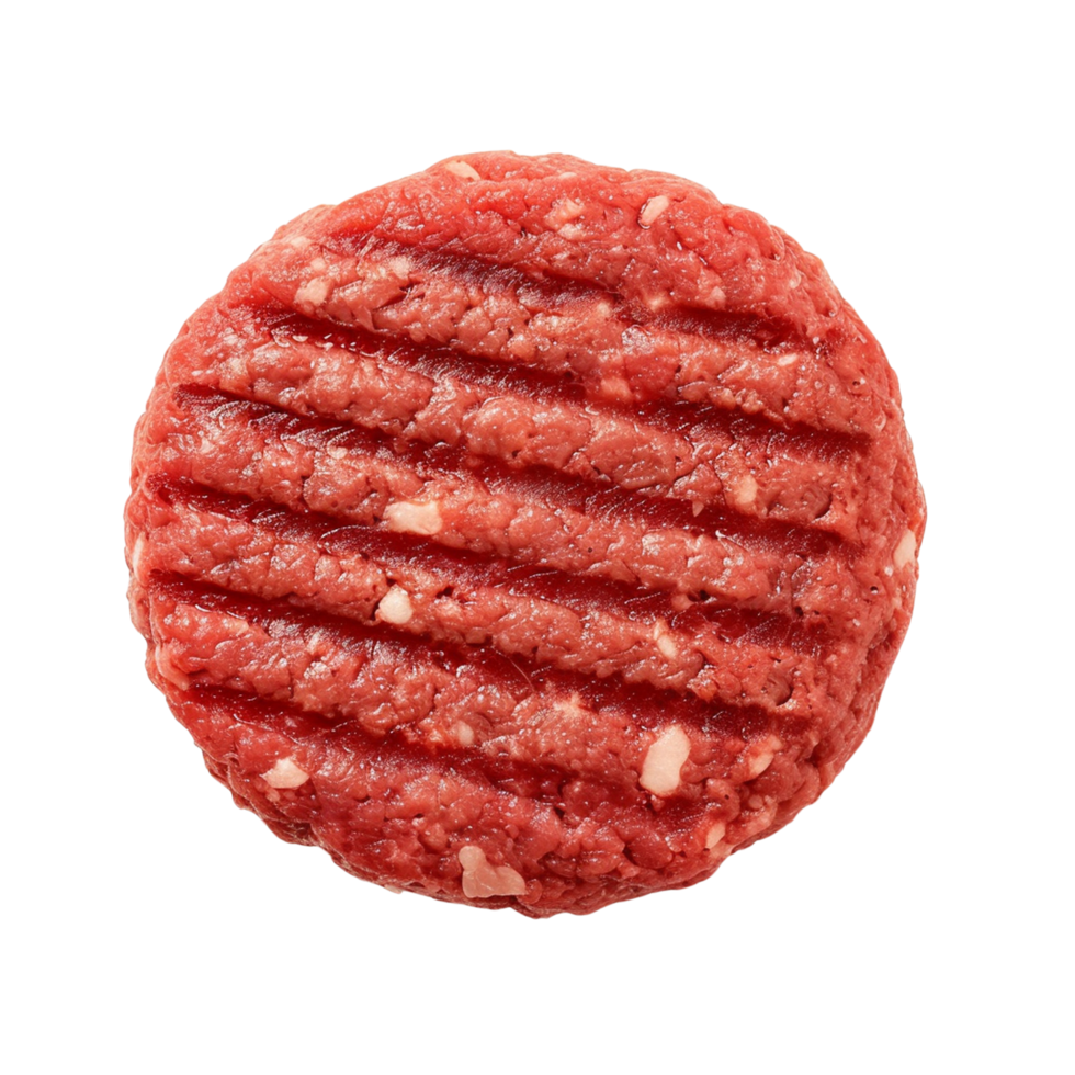 Top View of Raw Beef Burger Patty isolated on transparent background png