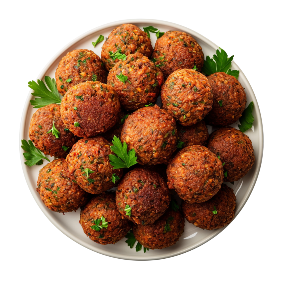 Plate of Falafel Balls Garnished with Parsley isolated on transparent background png