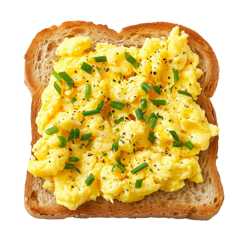 Scrambled Eggs on Toast with Chives and Pepper isolated on transparent background png