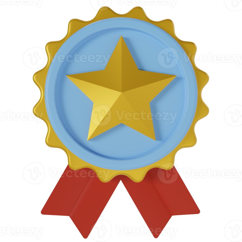 3d medal icon with stars and ribbon. concept illustration of awards for competition winners. golden badge, medal, certificate, guarantee label icon png