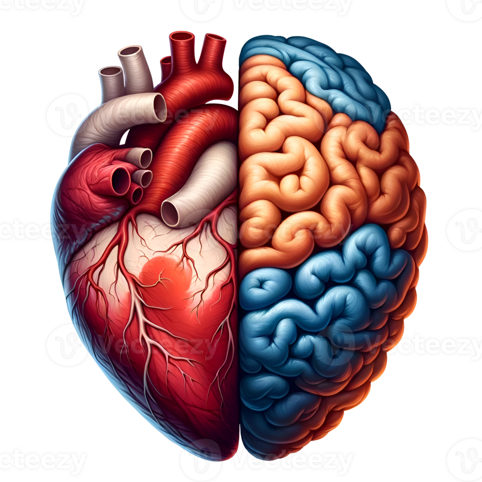 Heart and Brain Depicting Emotional and Logical Thinking Contrast png