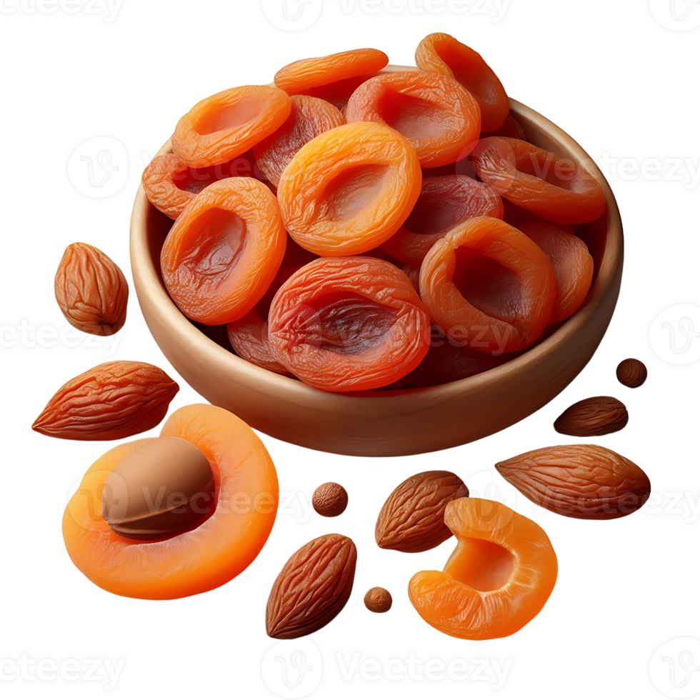 Apricots in a ceramic bowl with seeds. Ideal for culinary projects and packaging design png
