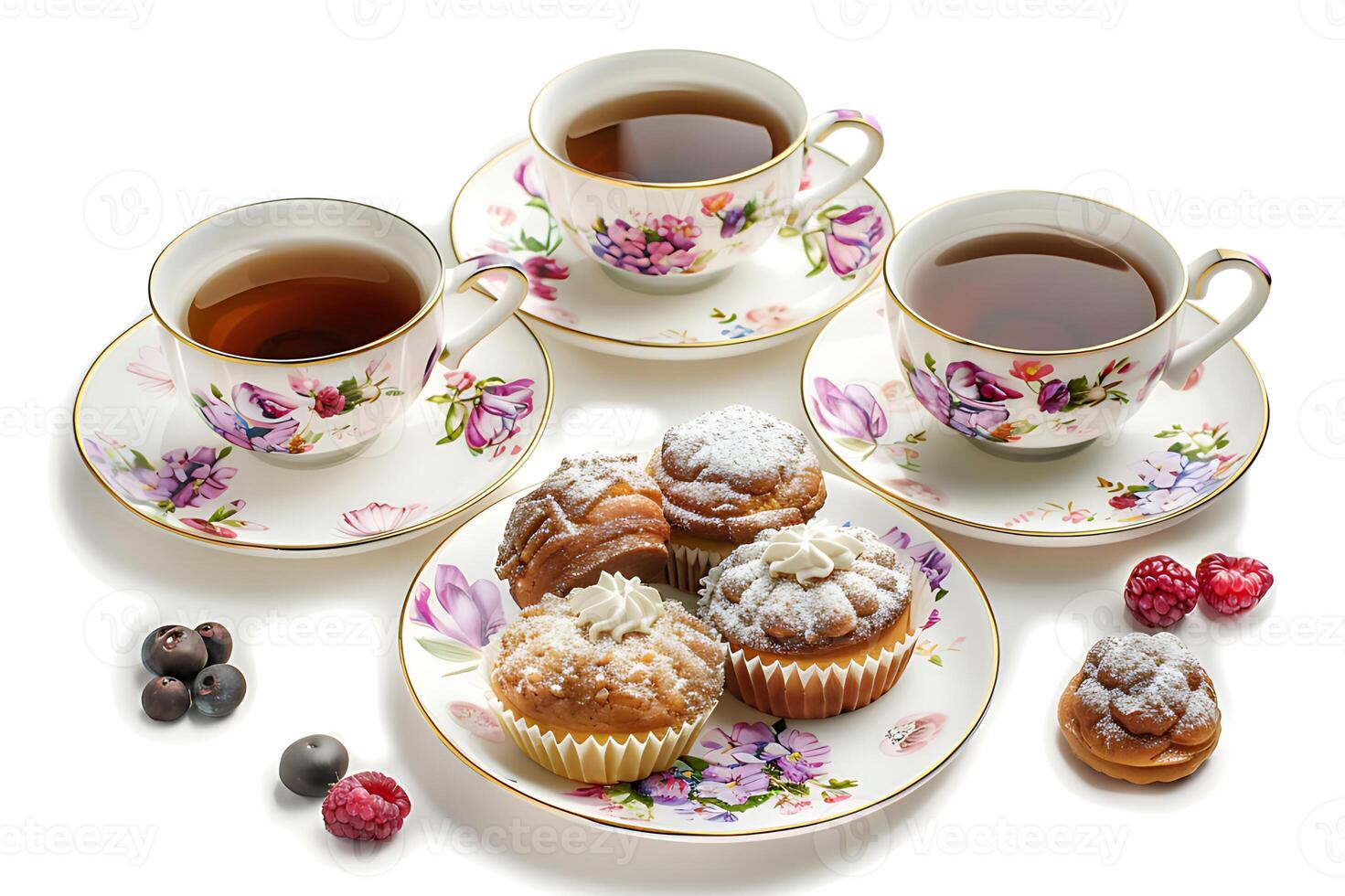 realistic Afternoon Tea isolated on white background. Clipping path included photo