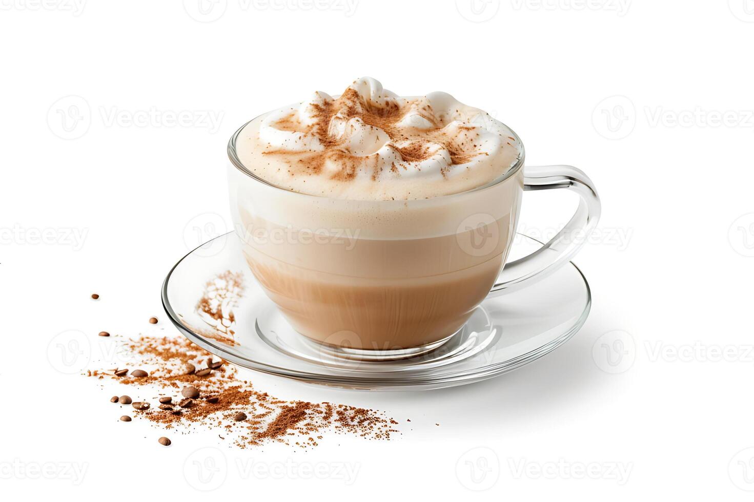 realistic cappuccino hot isolated on white background. Clipping path included photo
