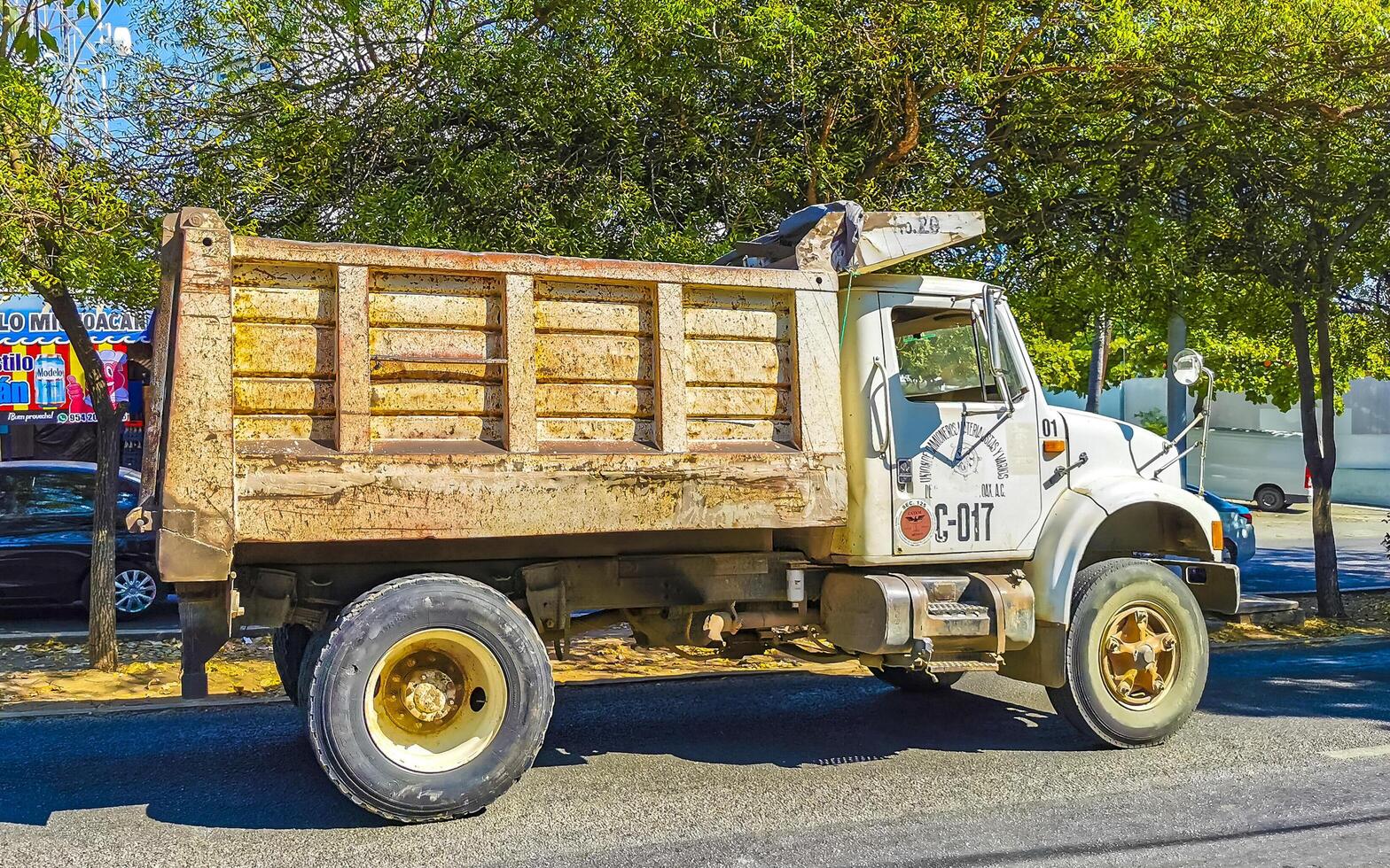 Puerto Escondido Oaxaca Mexico 2023 Mexican tipper dumper dump truck trucks transporter in Mexico. photo
