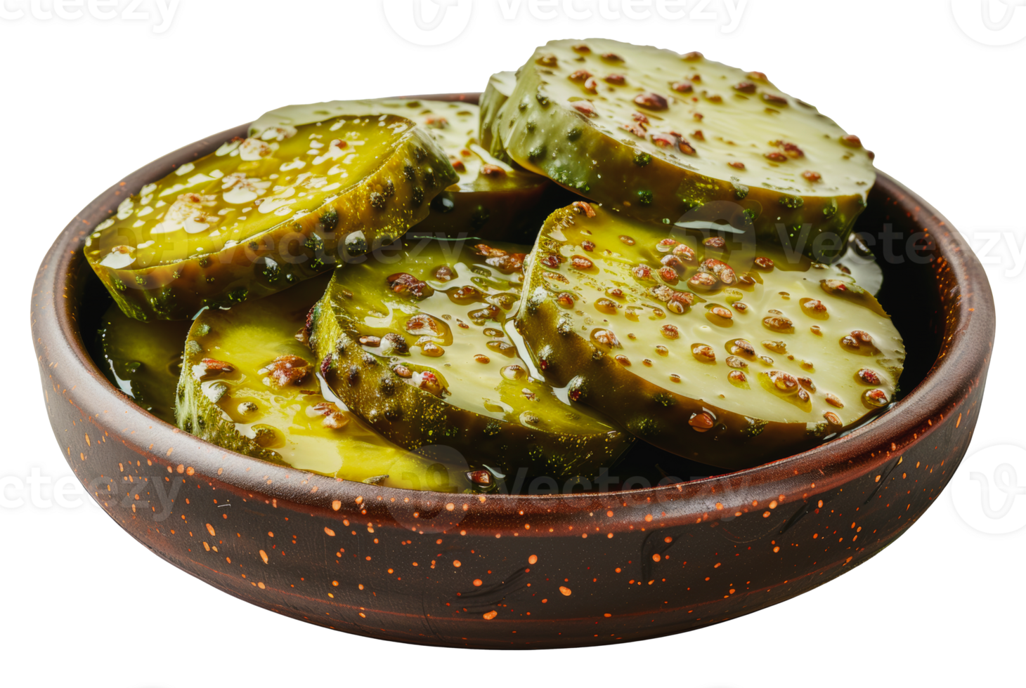 Bowl of pickles with spices, cut out - stock . png