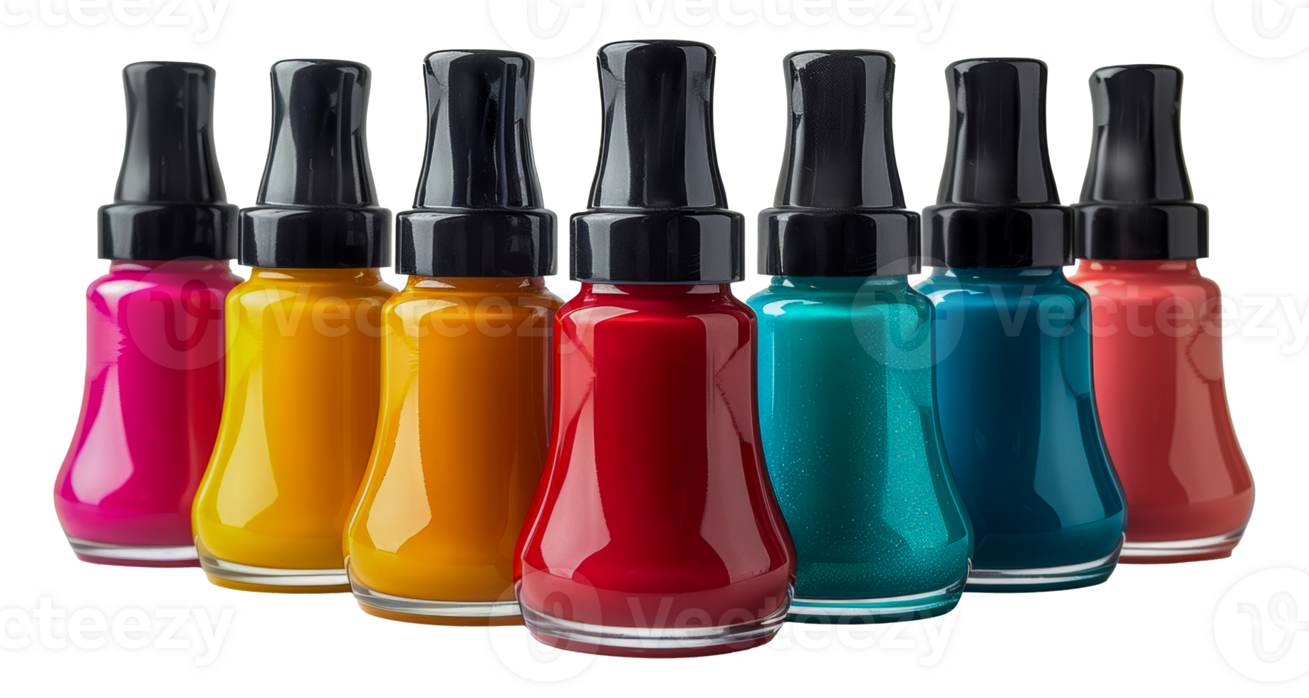 Colorful nail polish bottles lined up png