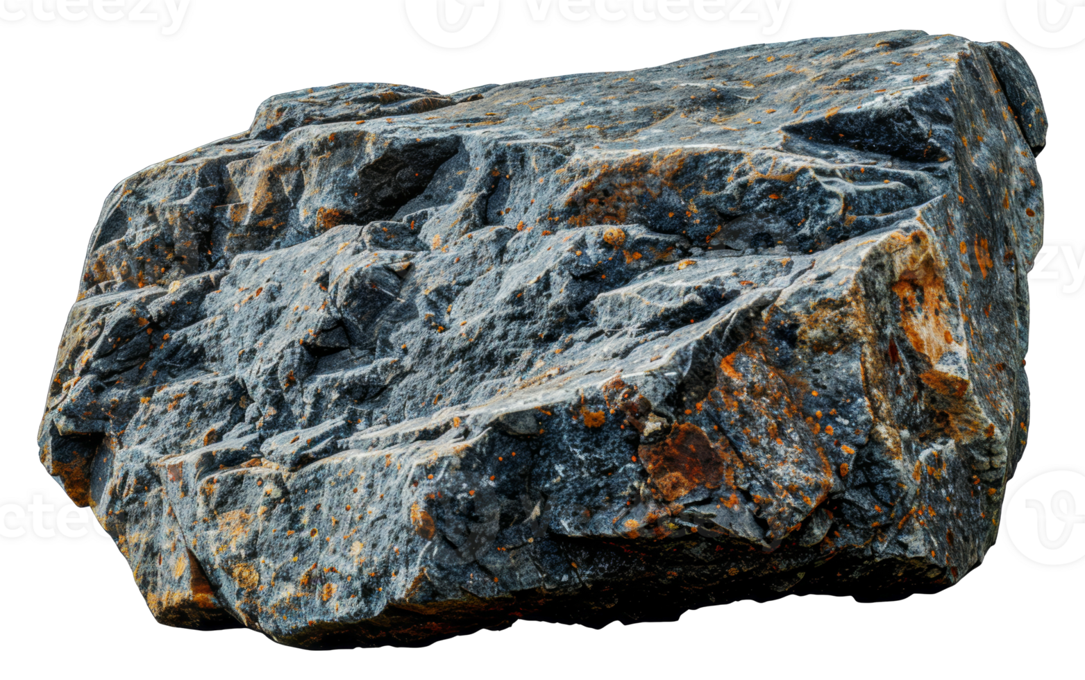 Textured rock with orange and gray geological patterns, cut out - stock .. png