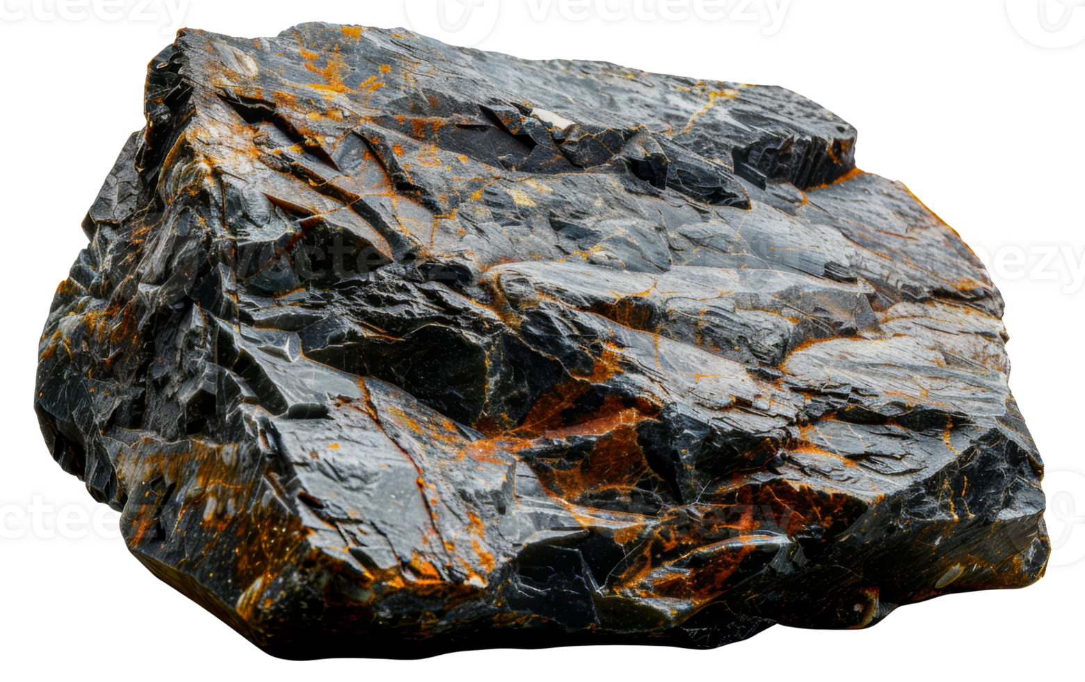 Textured rock with orange and gray geological patterns, cut out - stock .. png