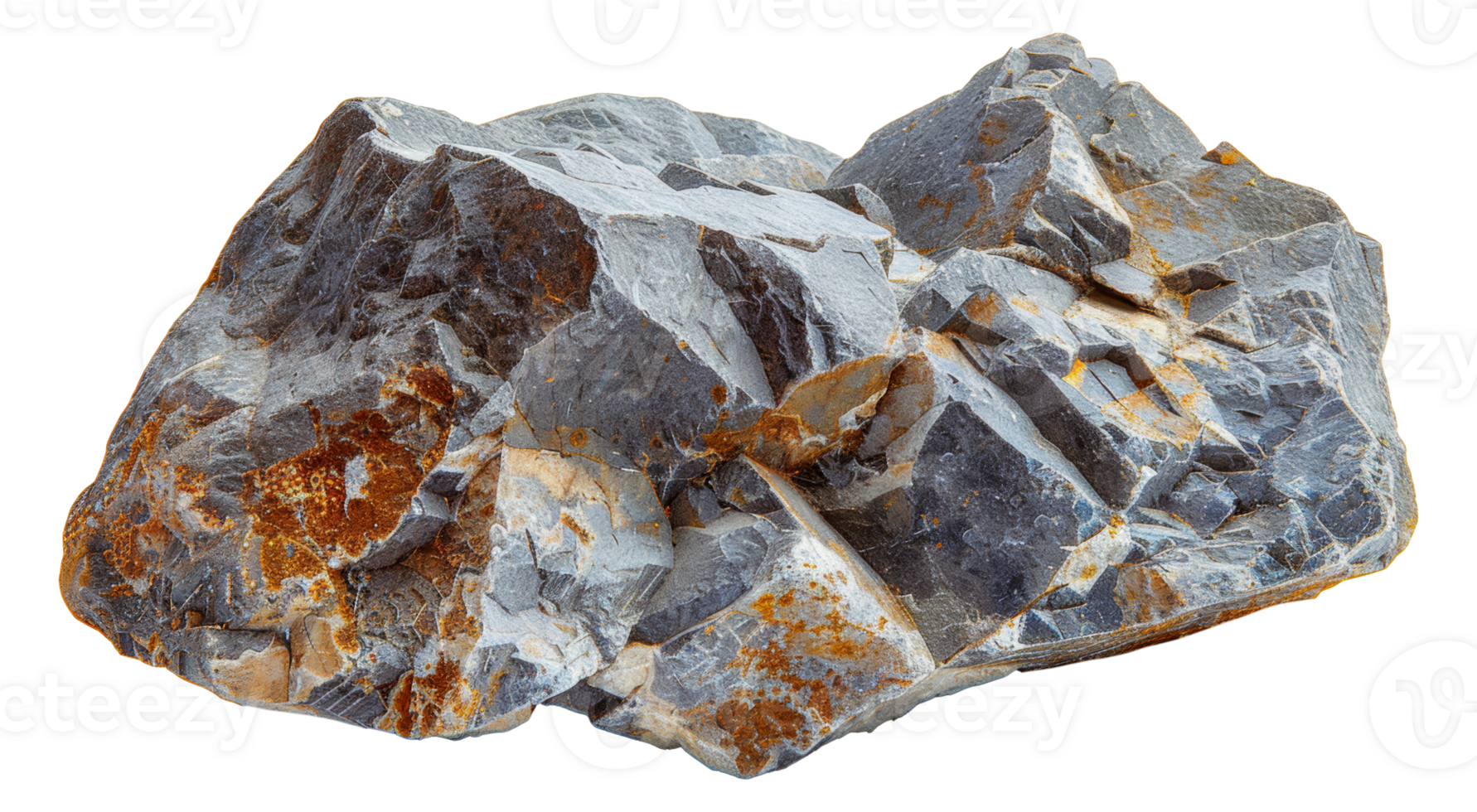 Textured rock with orange and gray geological patterns, cut out - stock .. png