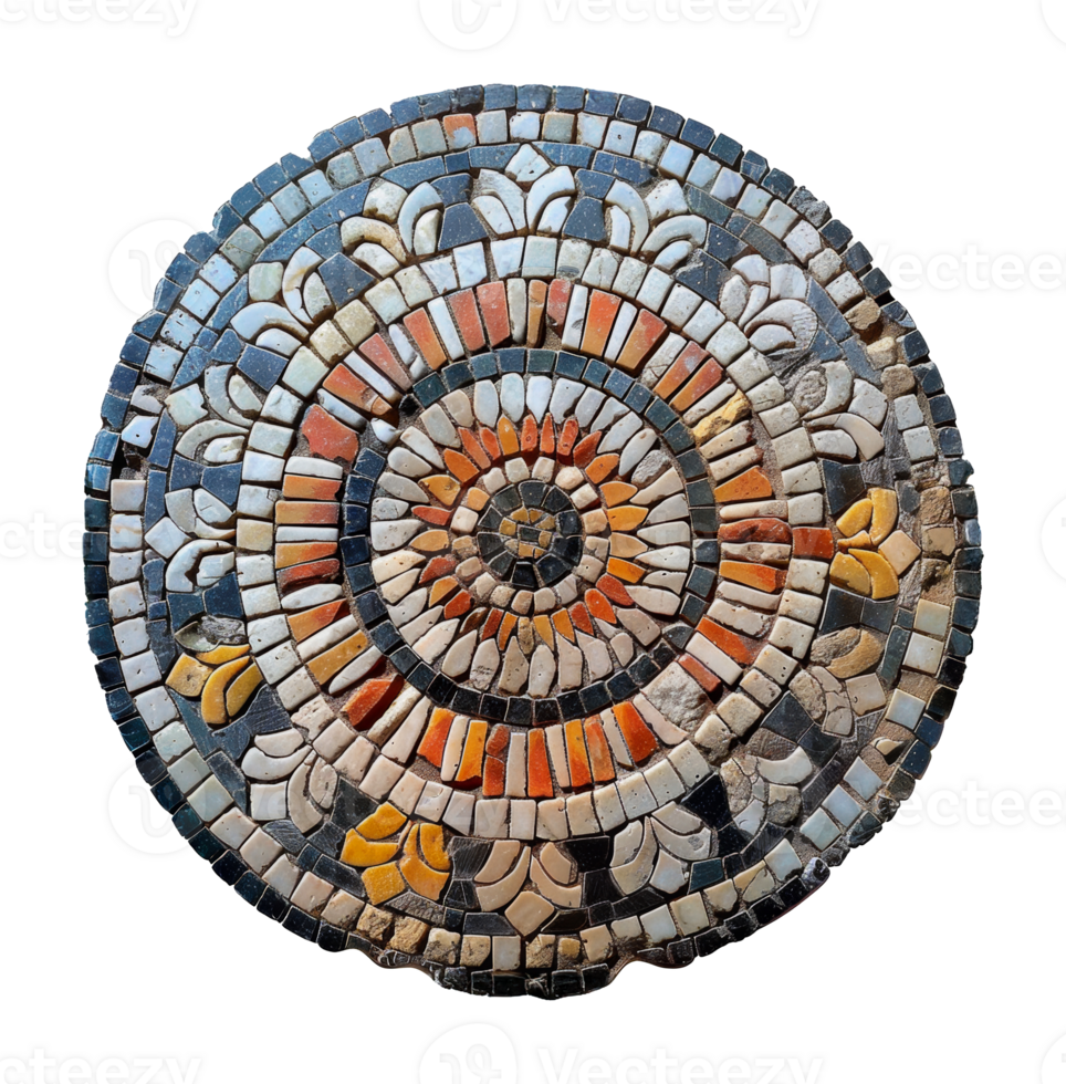 Circular stone mosaic with intricate color patterns, cut out - stock .. png