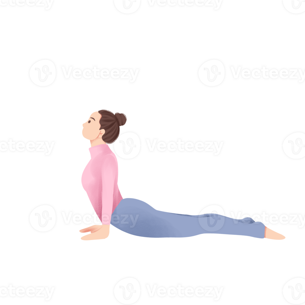 illustration of a woman doing yoga in the cobra pose png