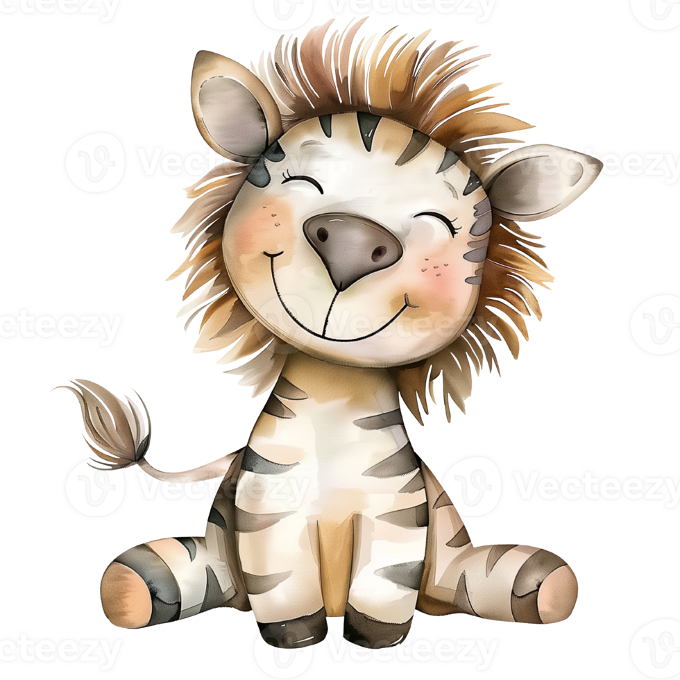 Watercolor illustration of a cute Baby Zebra hand drawn in pastel colors. Drawing of horse with stripes for childish nursery art and baby shower invitations. This African animal for kids birthday png