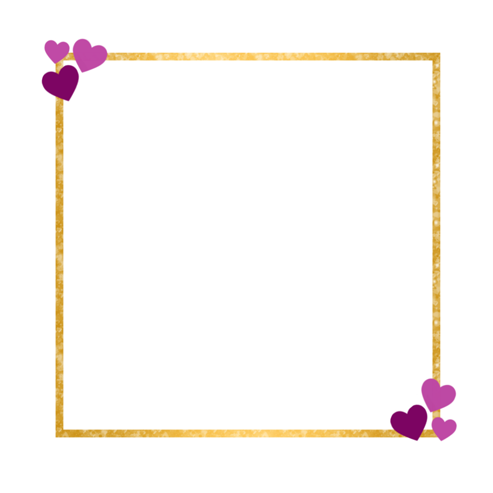 Gold Square Frame With Purple Hearts png