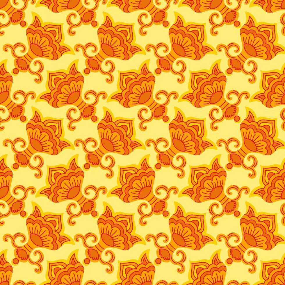 Orange flowers on a yellow background seamless pattern vector