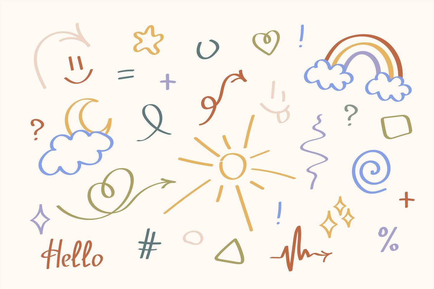 Abstract collection of colorful fun doodles cute. doodle, line. vector
