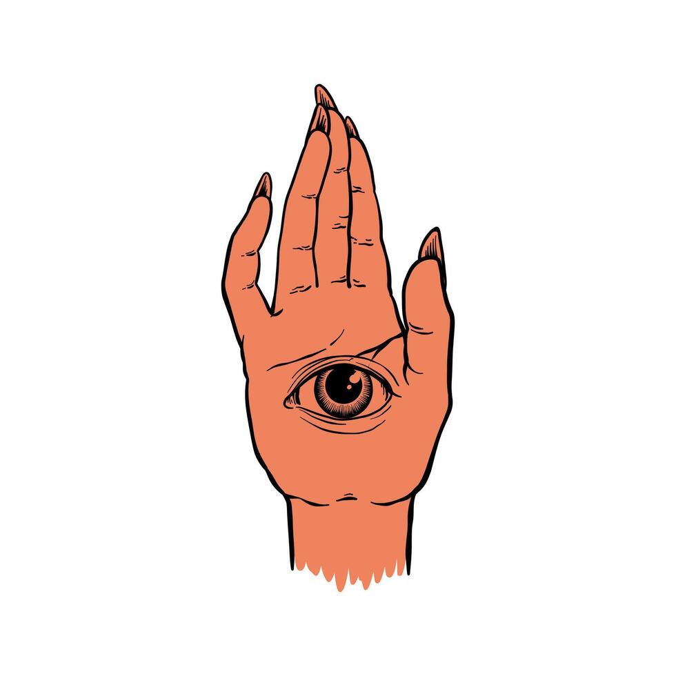 illustration of an eye in the palm of the hand vector