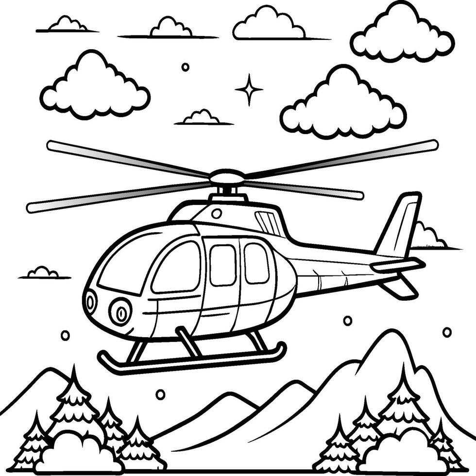 Helicopter Coloring page white background black line art vector