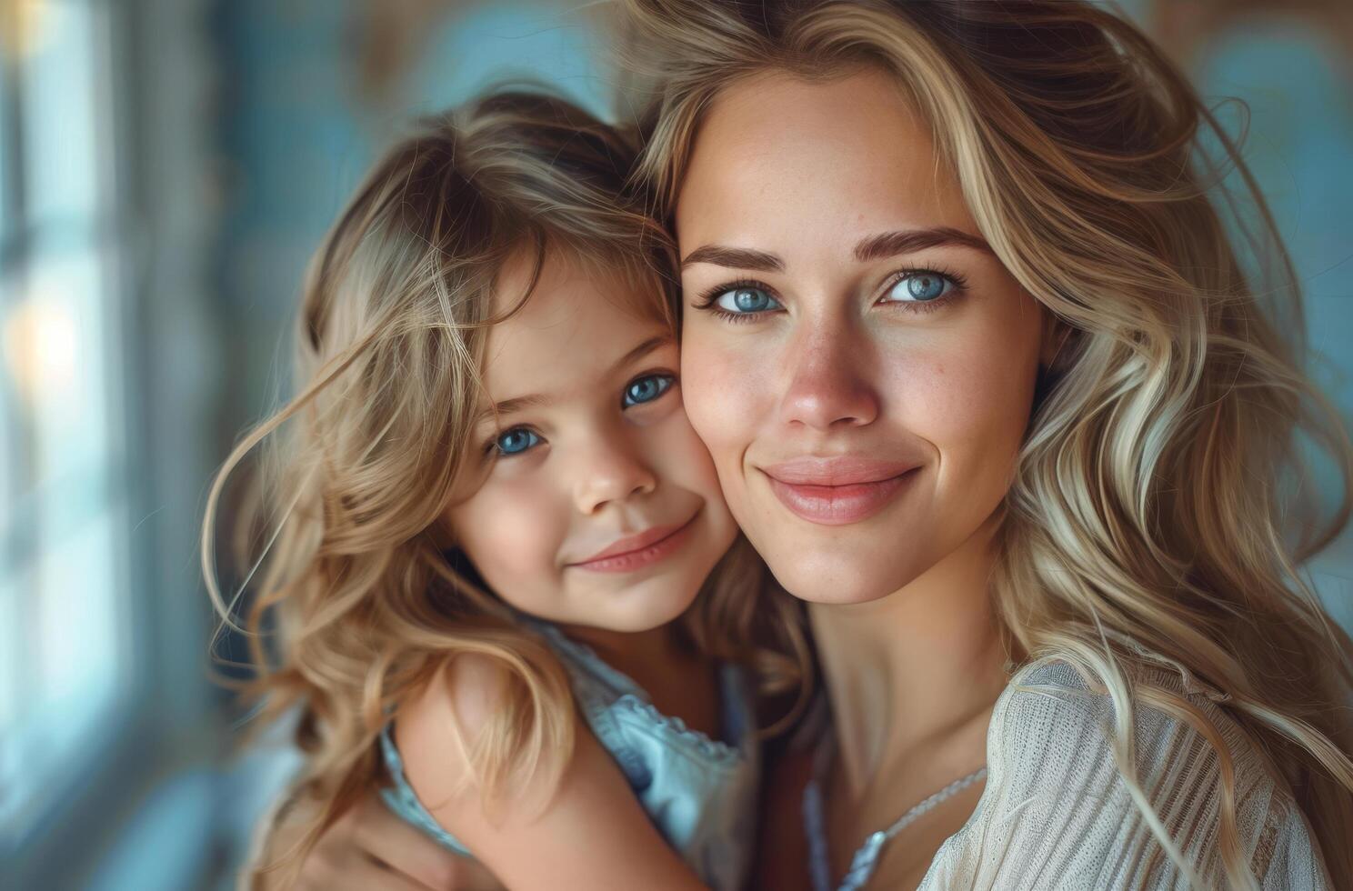 Woman and Little Girl Posing Together photo