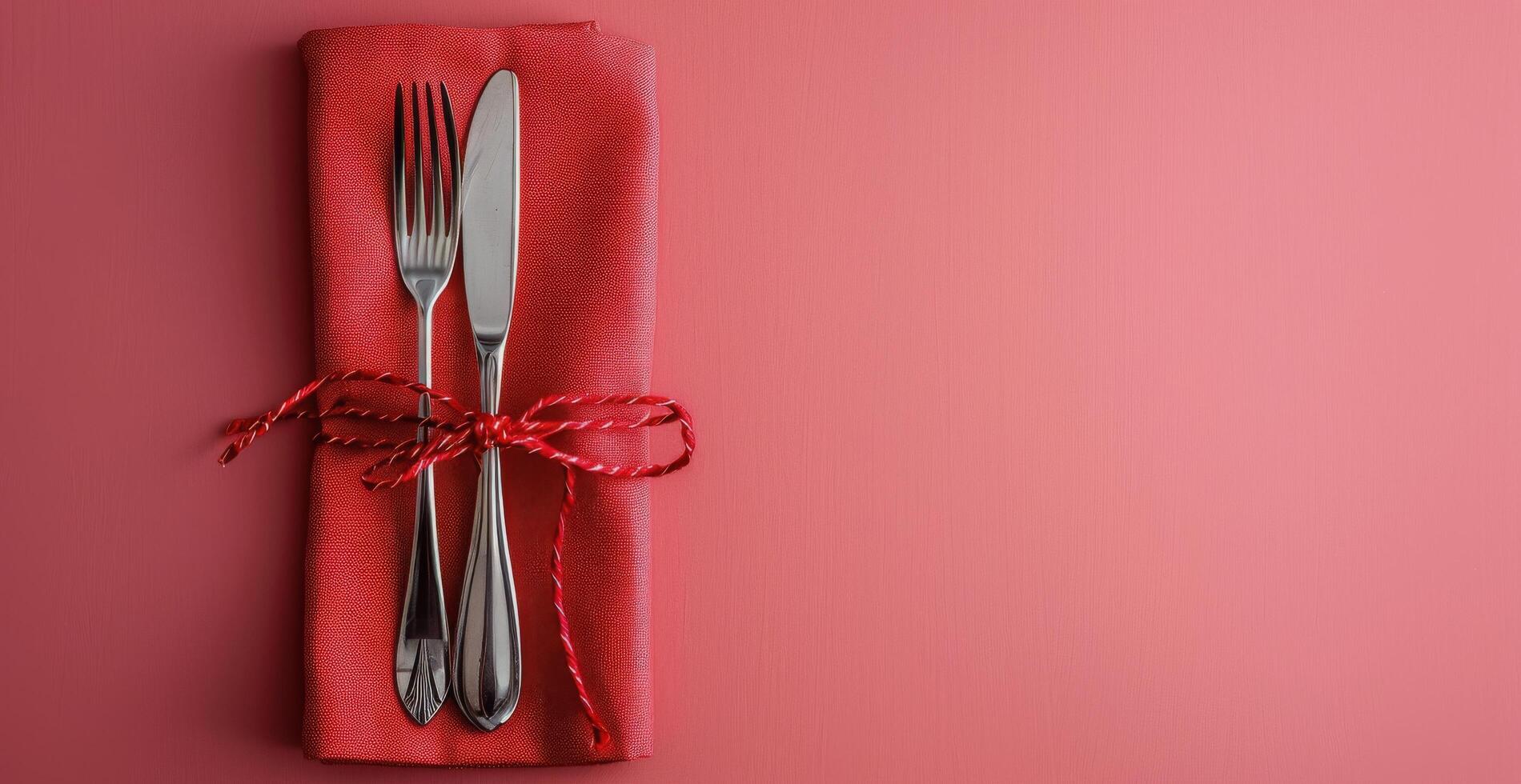 Red Plate With Knife and Fork photo