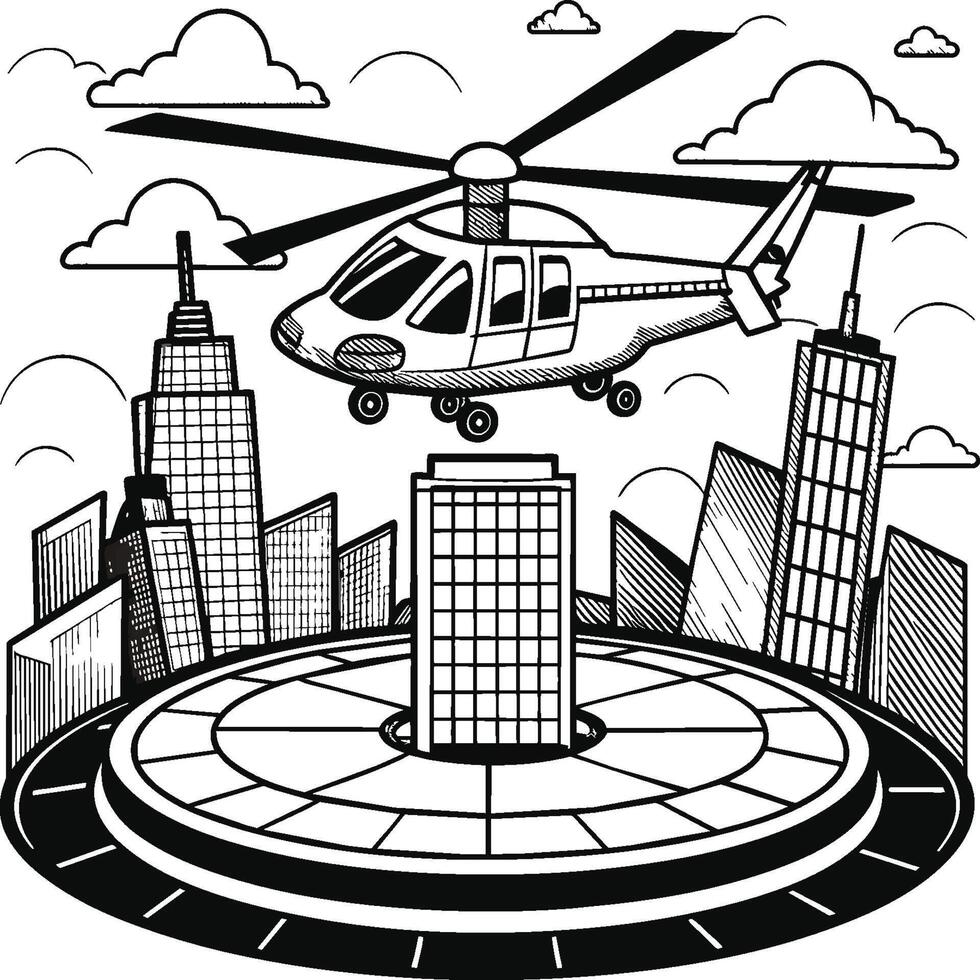 Helicopter Coloring page white background black line art vector
