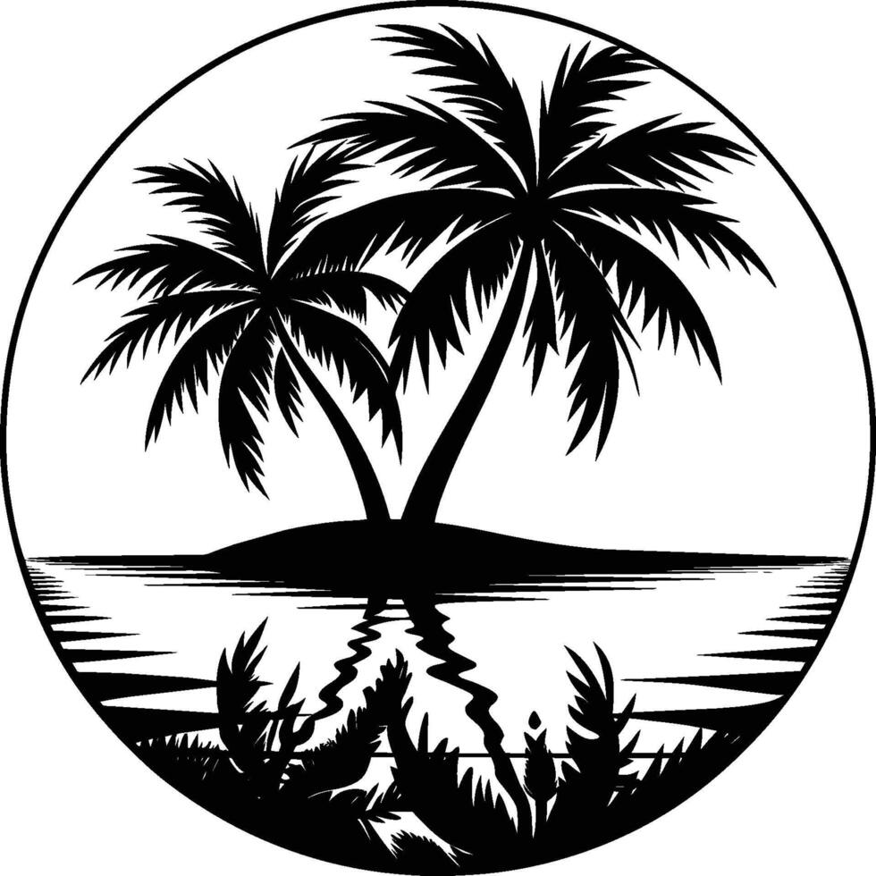 Black palm tree set illustration on white background silhouette art black white stock vector