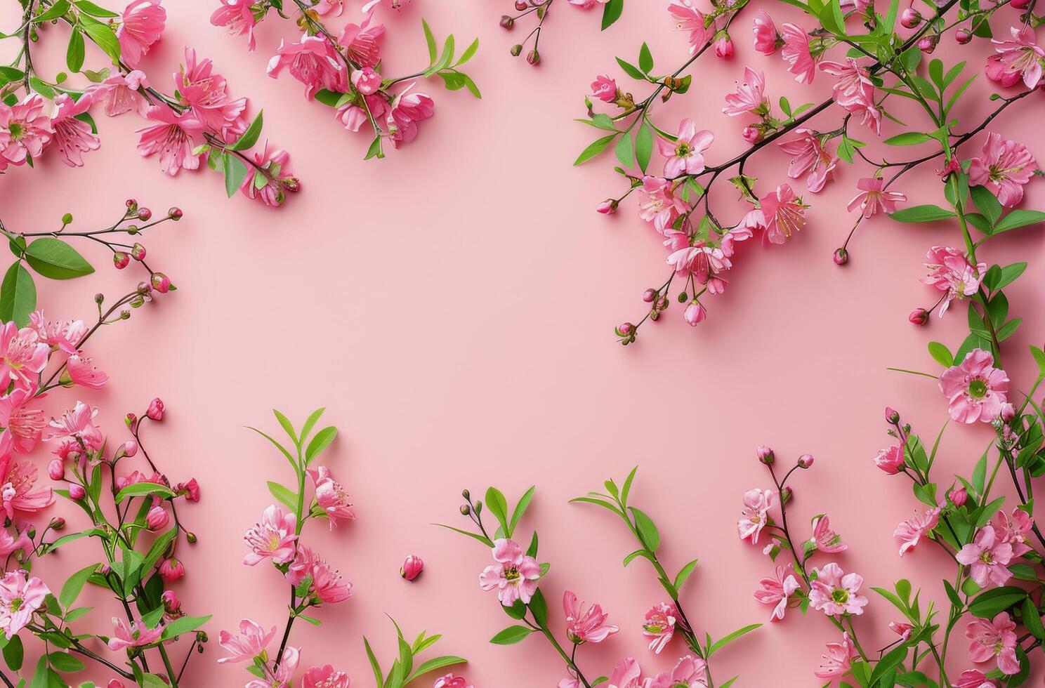 Pink blossoms are blooming vibrantly against a pink background photo