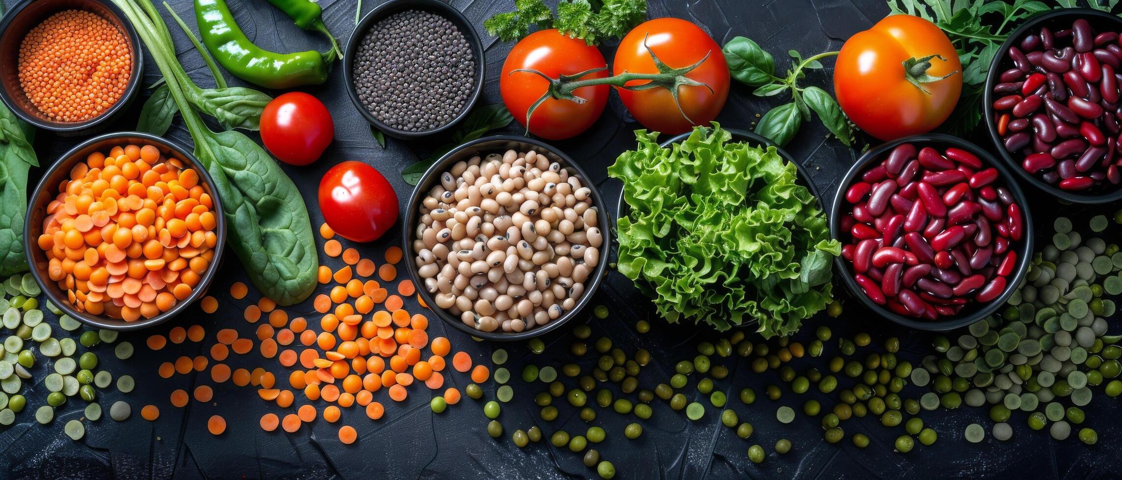 Assorted Vegetables and Legumes on a Table photo