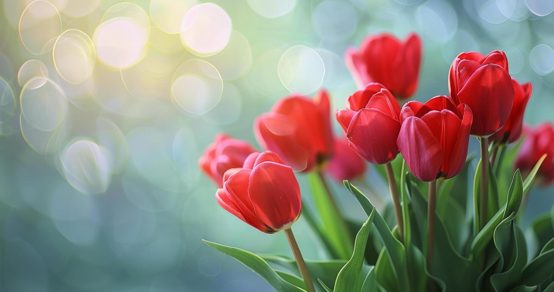 Red Tulips in a Vase With Bokeh Background photo