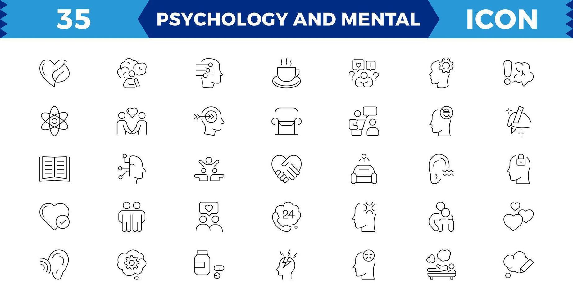 Psychology and mental line icons collection. Big UI icon set in a flat design. Thin outline icons pack, Mental health icon set. Thin outline icons pack. Editable stroke. vector