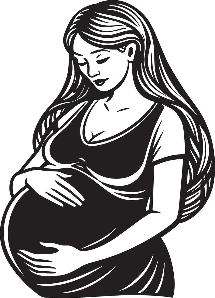 silhouette of pregnant woman illustration black and white vector